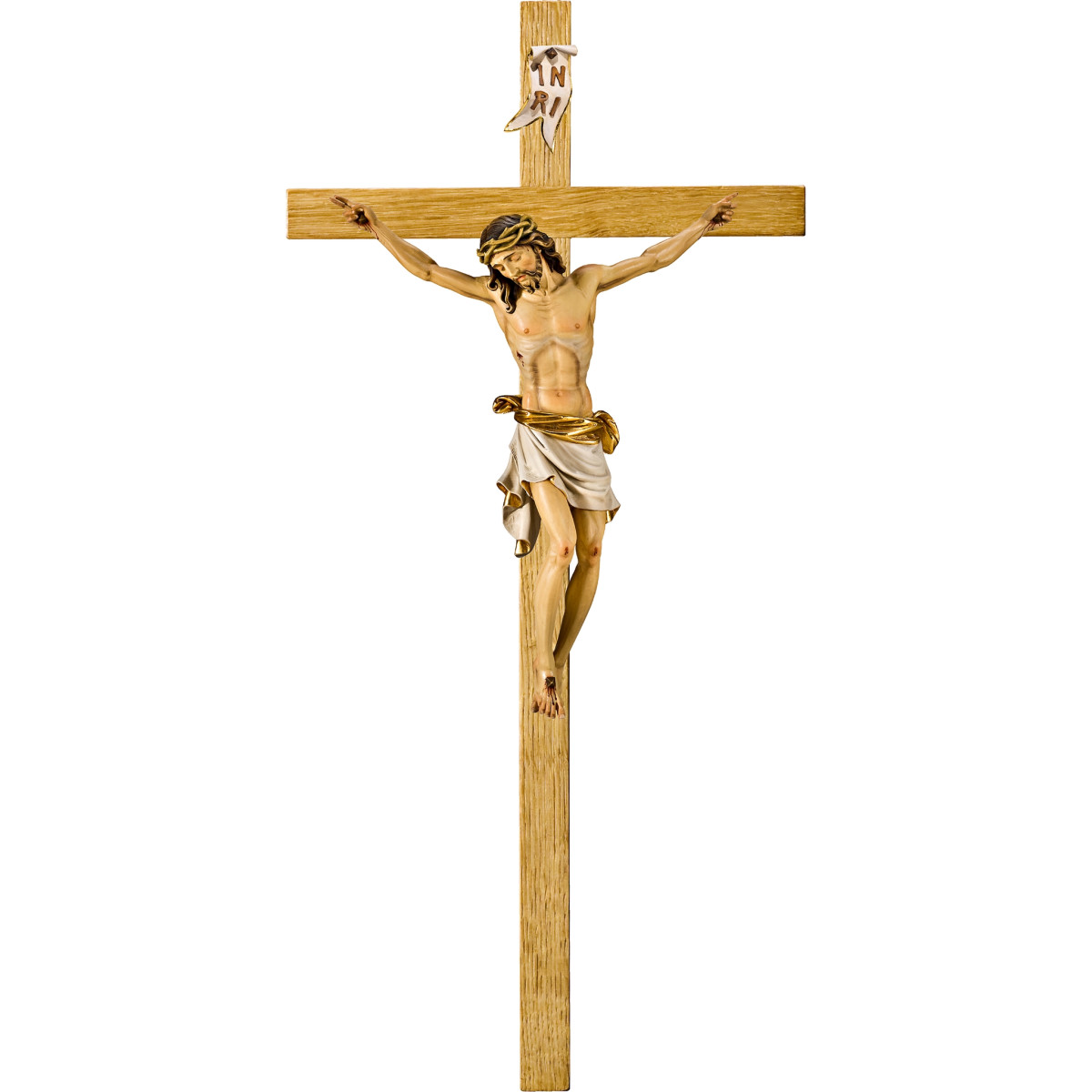 Cristo Pisa en cruz de roble